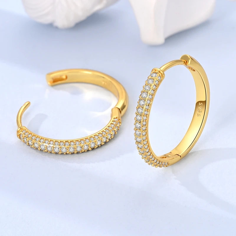 Double Pave White Zirconia Large Hoop Earrings 925 Sterling Silver