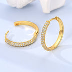 Double Pave White Zirconia Large Hoop Earrings 925 Sterling Silver