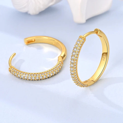 Double Pave White Zirconia Large Hoop Earrings 925 Sterling Silver