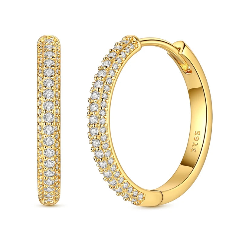 Double Pave White Zirconia Large Hoop Earrings 925 Sterling Silver