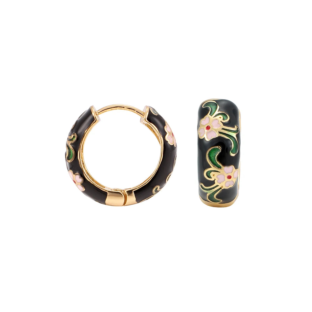 Onekiss Enamel Flower Huggie Hoop Earrings Vintage Boho Style