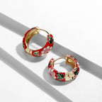 Onekiss Enamel Flower Huggie Hoop Earrings Vintage Boho Style