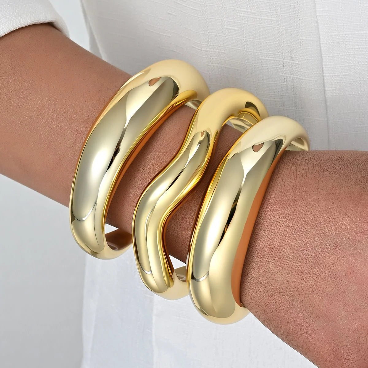 Vintage Hip Hop Cuff Bangle Set 3 Pcs Twisted Wavy Geometric