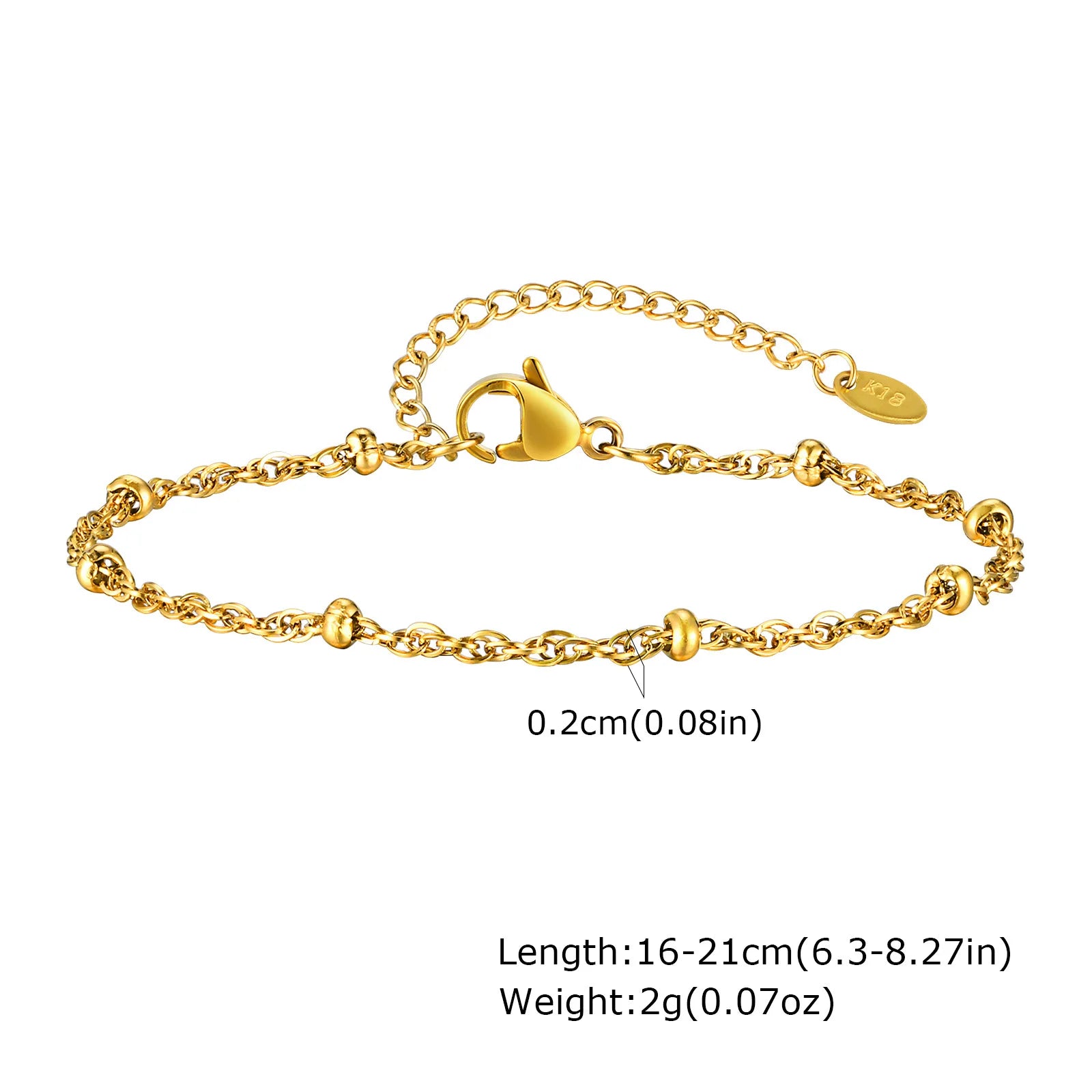 Women's Stainless Steel 18K Gold Plated Thin Link Chain Bracelet