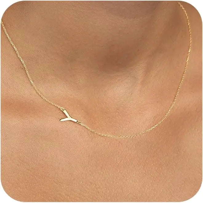 Gold Plated Initial Letter Pendant Necklace Dainty Sideways Choker