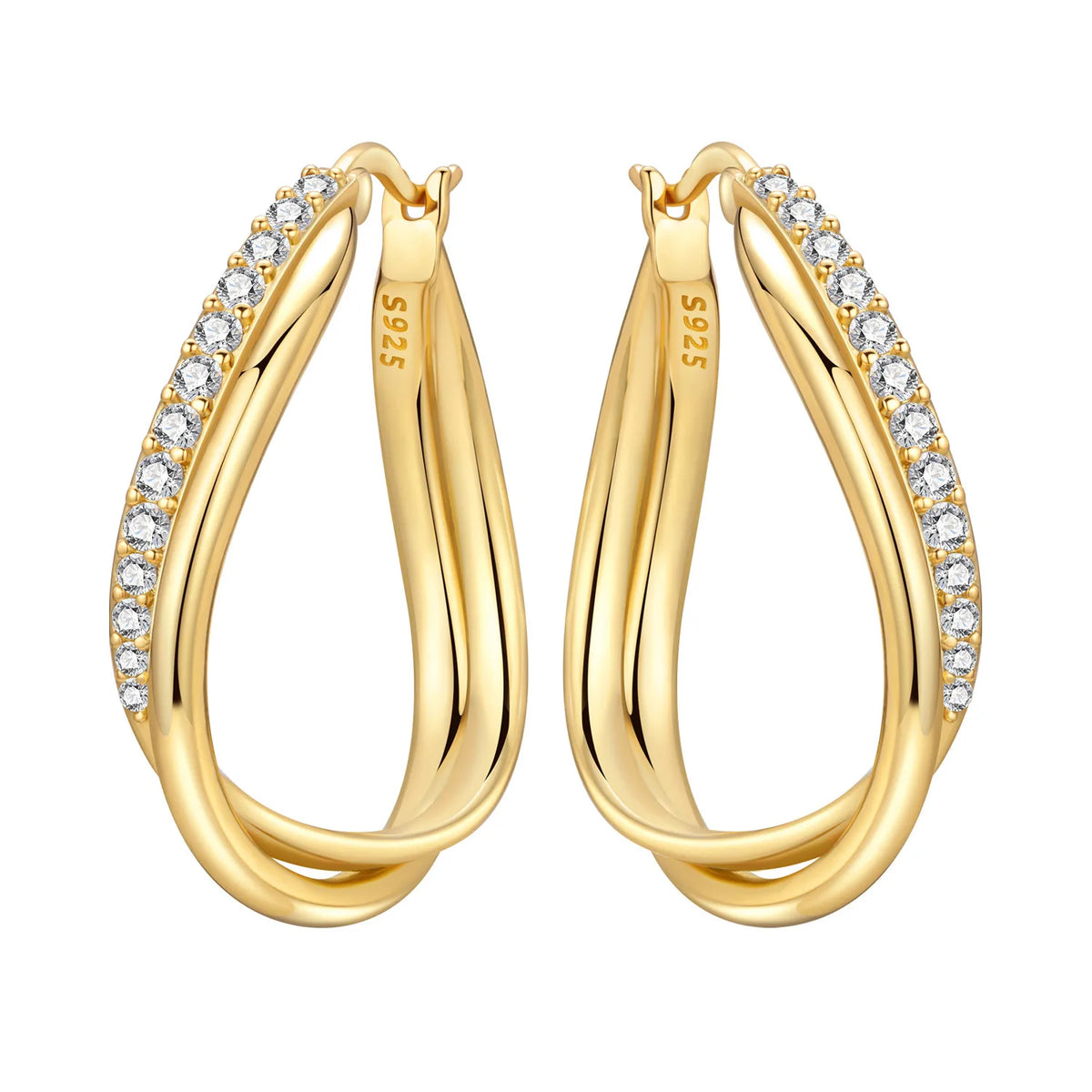 S925 Sterling Silver 18k Gold Modern Square Hoop Earrings