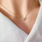 Four-Leaf Petal Zircon Pendant Necklace Stainless Steel Gold