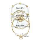 3Pcs Bohemian Shell Starfish Bracelet Set Pearl Beads Beach Jewelry