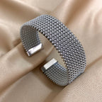 Vintage Stainless Steel Braided Mesh Open Cuff Bracelet