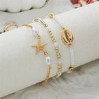 3Pcs Bohemian Shell Starfish Bracelet Set Pearl Beads Beach Jewelry