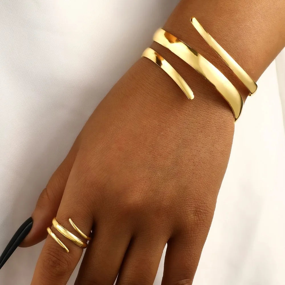 Geometric Bracelet and Ring Jewelry Set for Women