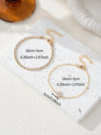 Simple Cubic Zirconia Flower Chain Women's Bracelet 2pc Set