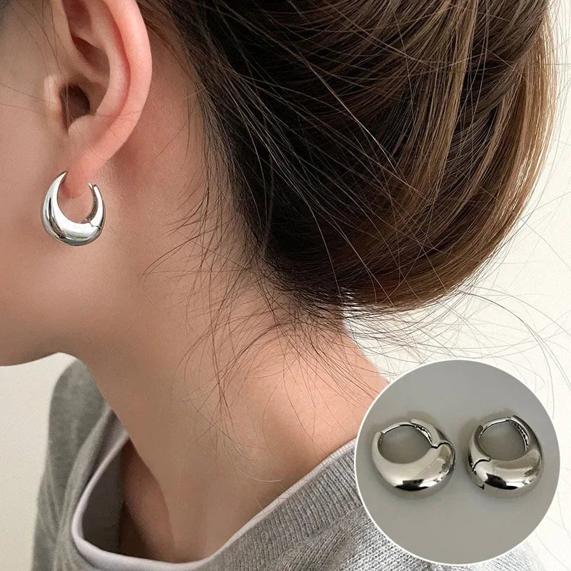 Double-Layer Hollow Flower Hoop Earrings for Women Stainless Steel Gold