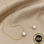 Women's Cubic Zirconia Solitaire Pendant Necklace 316L Stainless Steel