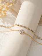 Simple Cubic Zirconia Flower Chain Women's Bracelet 2pc Set