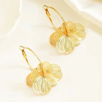 Double-Layer Hollow Flower Hoop Earrings for Women Stainless Steel Gold