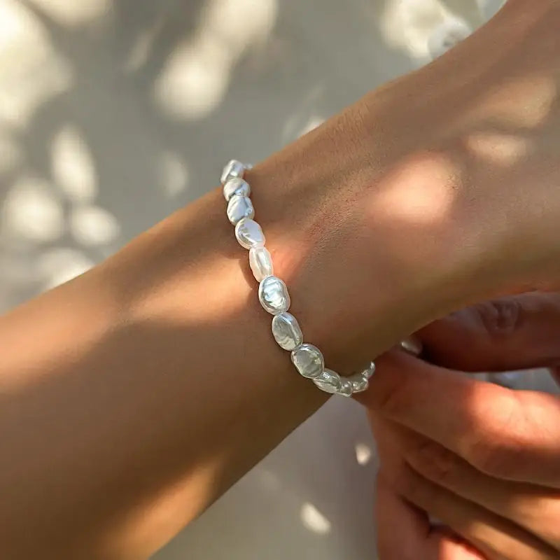 Simple Imitation Pearl Beaded Choker Necklace and Bracelet