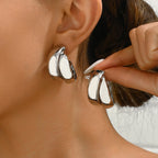 Double-Layer Hollow Flower Hoop Earrings for Women Stainless Steel Gold