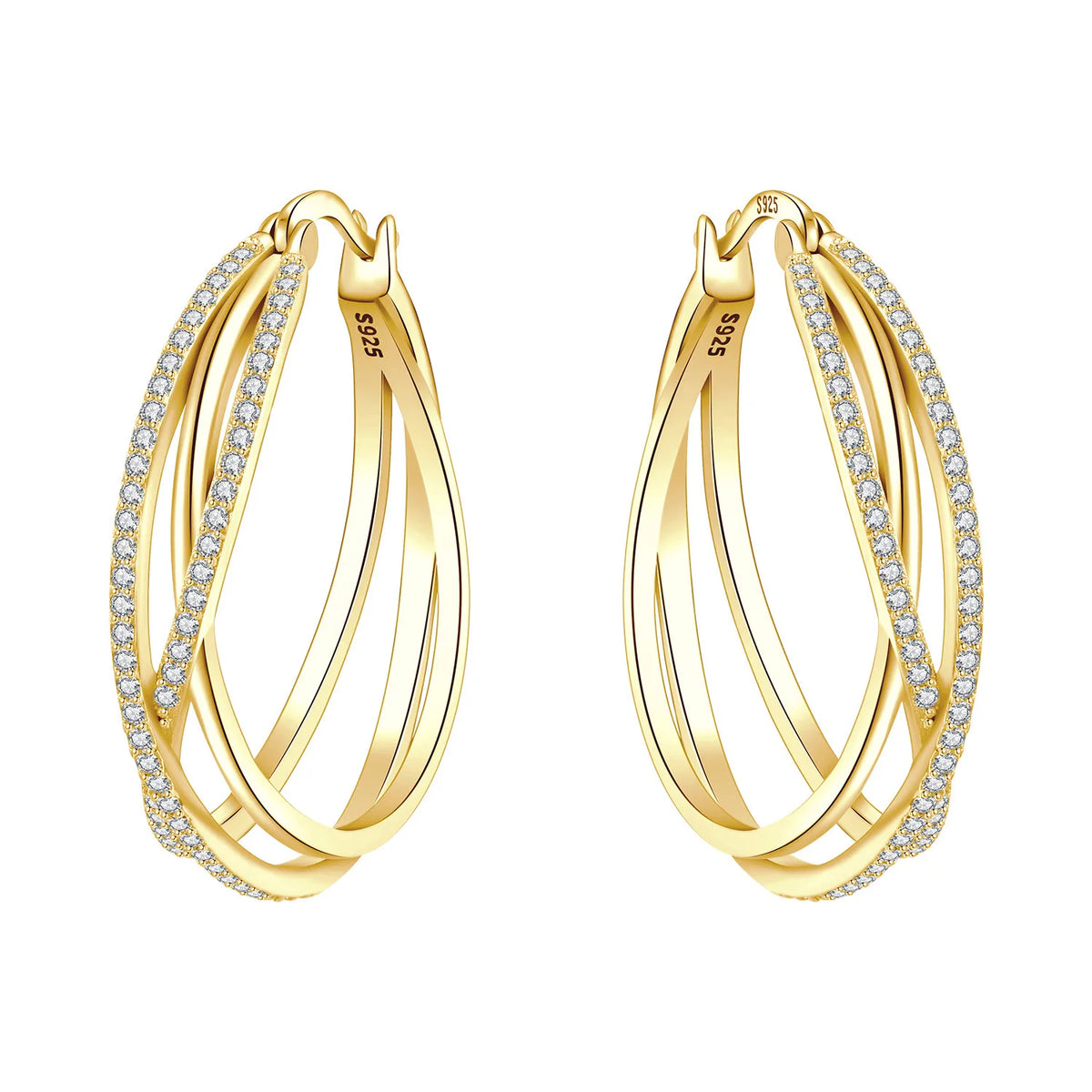 S925 Sterling Silver 18k Gold Modern Square Hoop Earrings