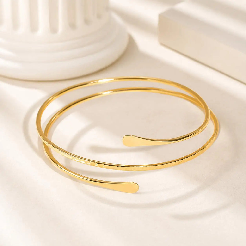 Women's Minimalist Adjustable Open Upper Arm Cuff Bracelet Stainless Steel