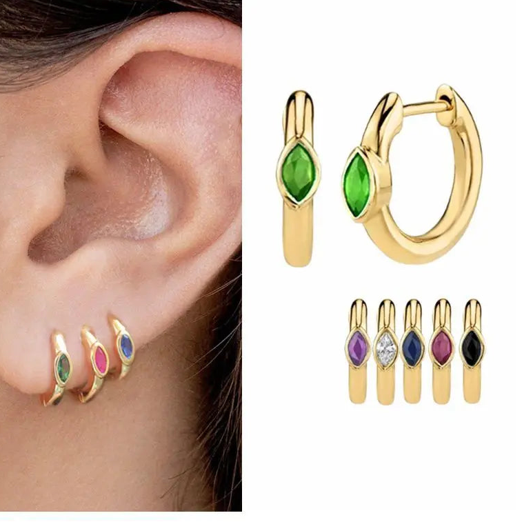 Women's 925 Sterling Silver Oval Zircon Hoop Earrings