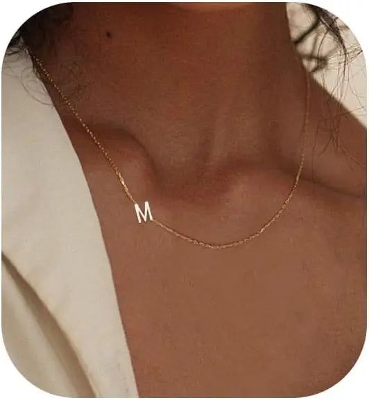Gold Plated Initial Letter Pendant Necklace Dainty Sideways Choker