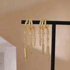 14k Gold Plated Triple Huggie Stud Earrings Dangle Chain CZ
