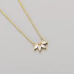 Four-Leaf Petal Zircon Pendant Necklace Stainless Steel Gold