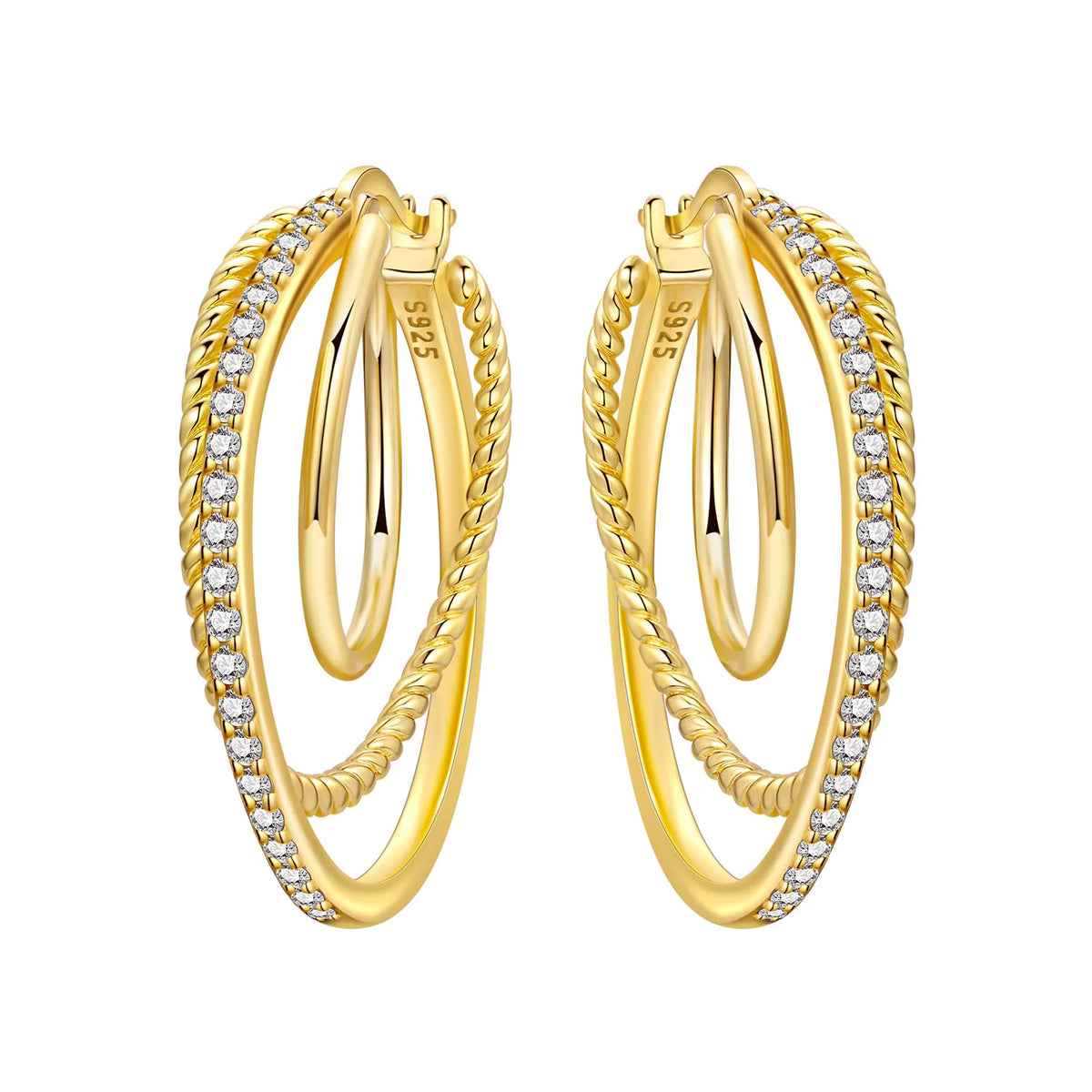 S925 Sterling Silver 18k Gold Modern Square Hoop Earrings