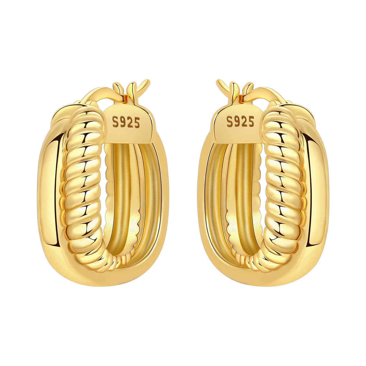 S925 Sterling Silver 18k Gold Modern Square Hoop Earrings