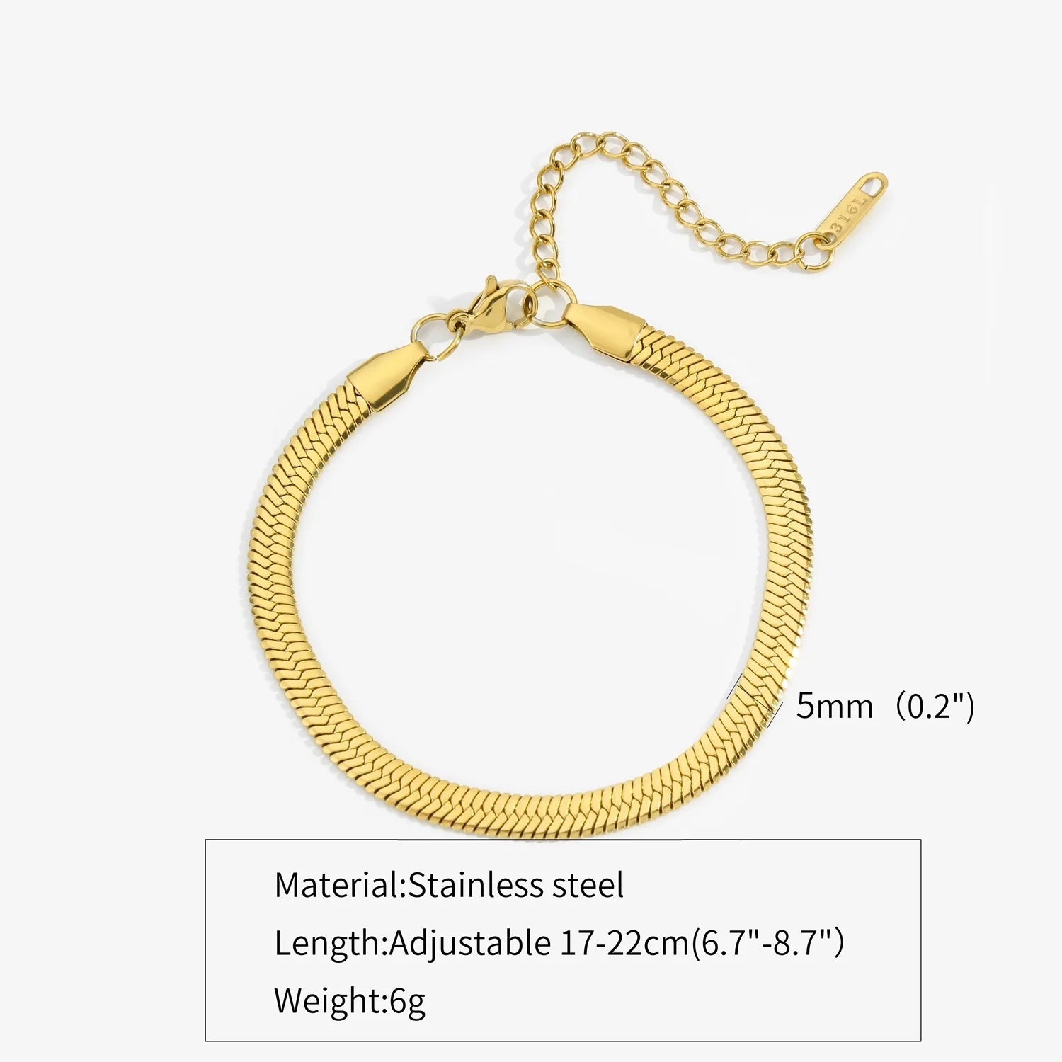Stainless Steel Snake Chain Bracelet Unisex Hip Hop Jewelry