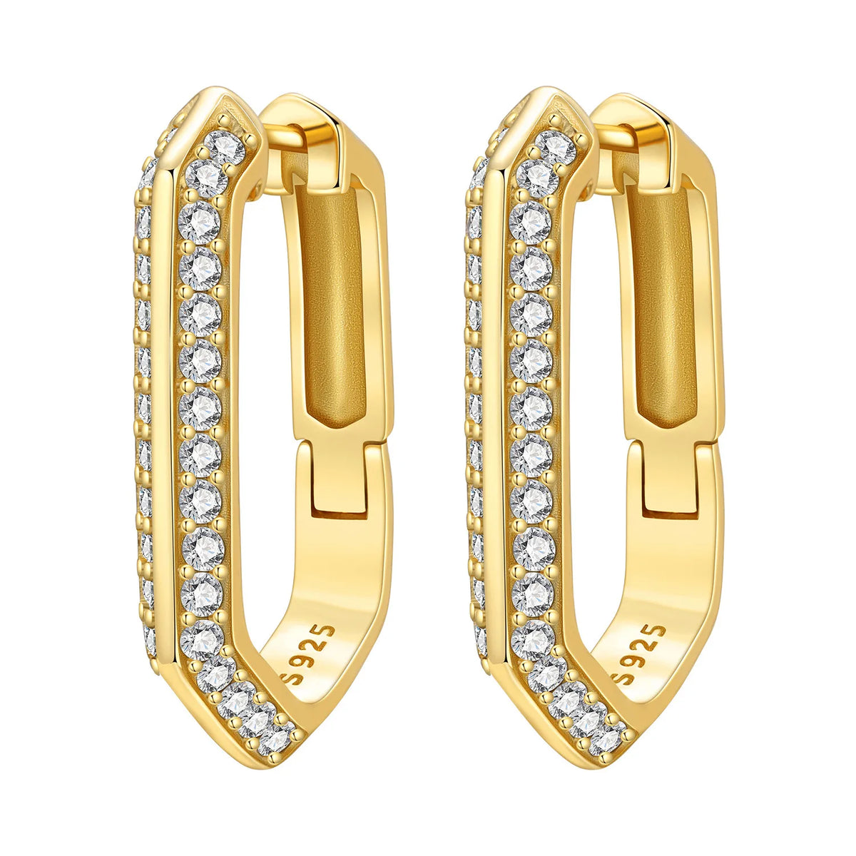S925 Sterling Silver 18k Gold Modern Square Hoop Earrings