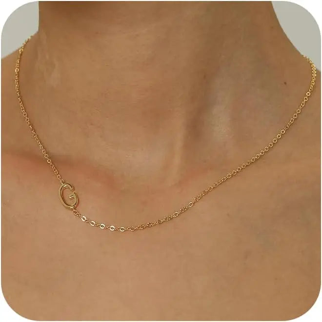 Gold Plated Initial Letter Pendant Necklace Dainty Sideways Choker