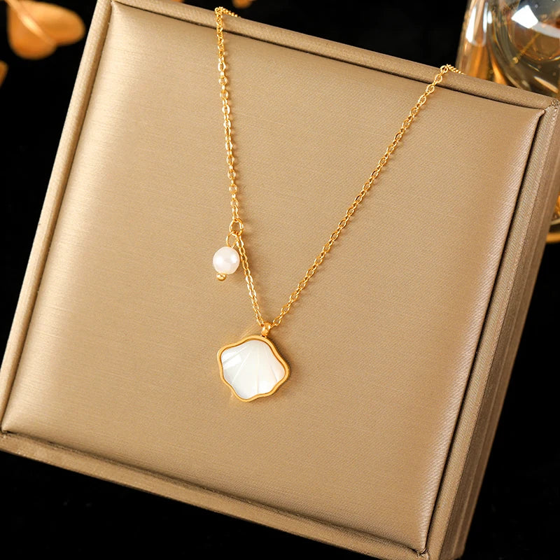 316L Stainless Steel Double Chain Starfish Shell Pendant Necklace 18K