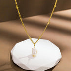 Natural Pearl Pendant Necklace Stainless Steel Waterproof for Women