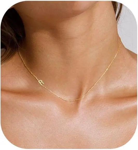 Gold Plated Initial Letter Pendant Necklace Dainty Sideways Choker