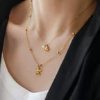 316L Stainless Steel Double Chain Starfish Shell Pendant Necklace 18K