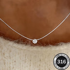 Women's Cubic Zirconia Solitaire Pendant Necklace 316L Stainless Steel