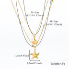 316L Stainless Steel Double Chain Starfish Shell Pendant Necklace 18K