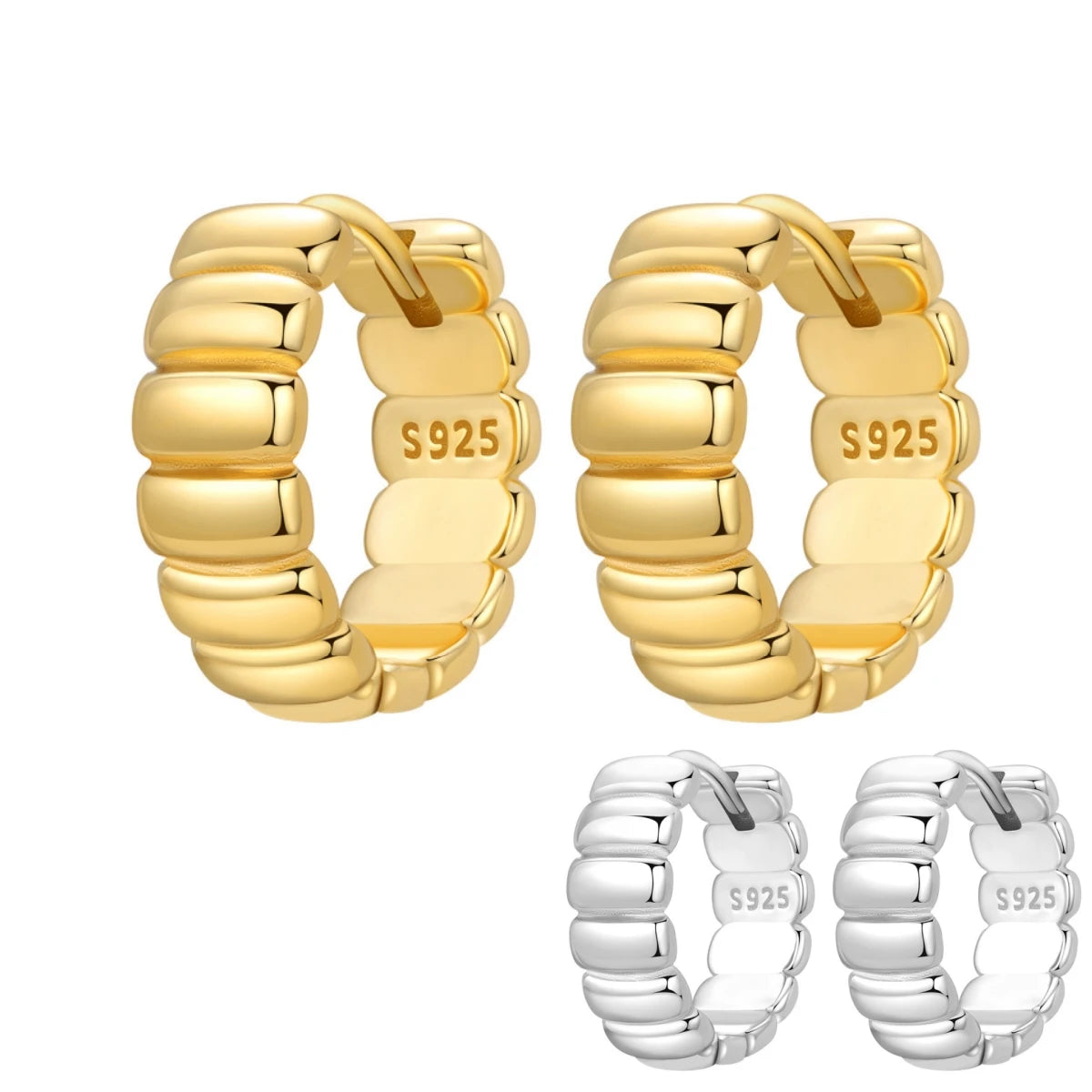 S925 Sterling Silver 18k Gold Modern Square Hoop Earrings