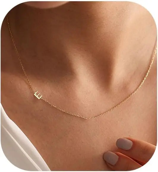Gold Plated Initial Letter Pendant Necklace Dainty Sideways Choker