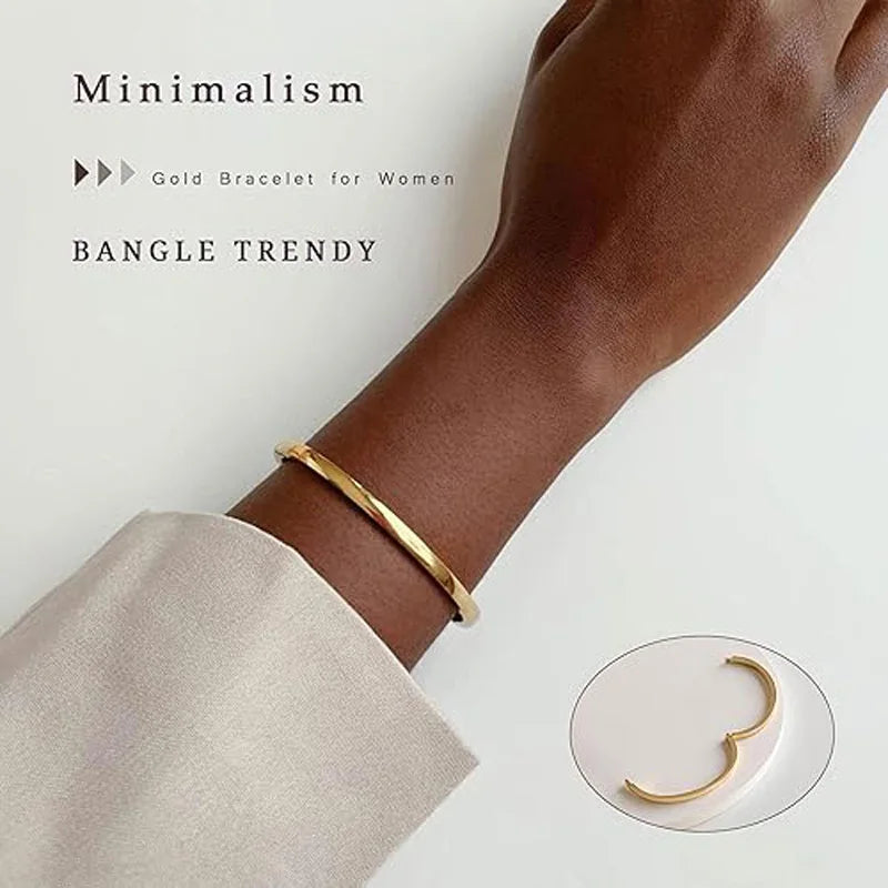 Minimalist Adjustable Stainless Steel Open Cuff Bangle Bracelet