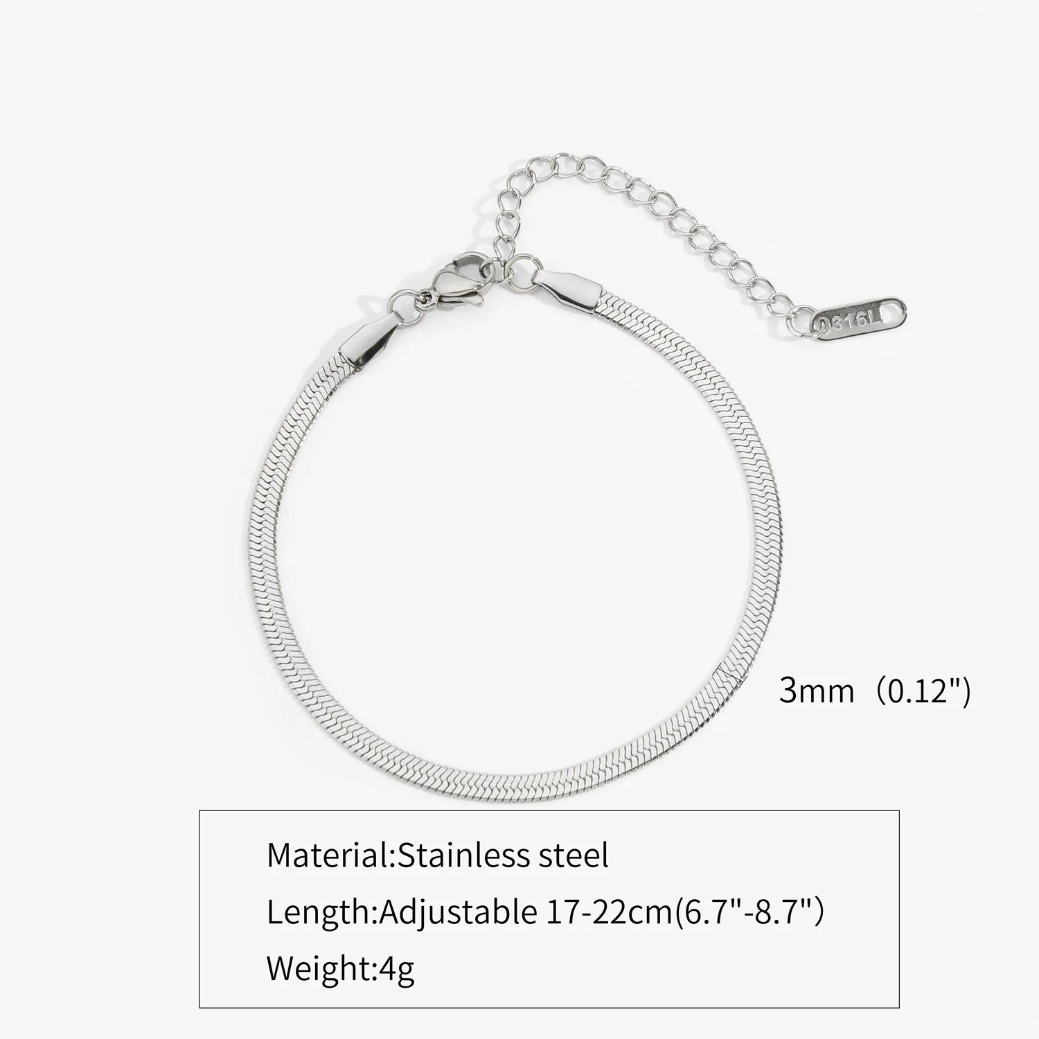 Stainless Steel Snake Chain Bracelet Unisex Hip Hop Jewelry