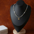 Natural Shell Bead Necklace with Sun Pendant Titanium Steel