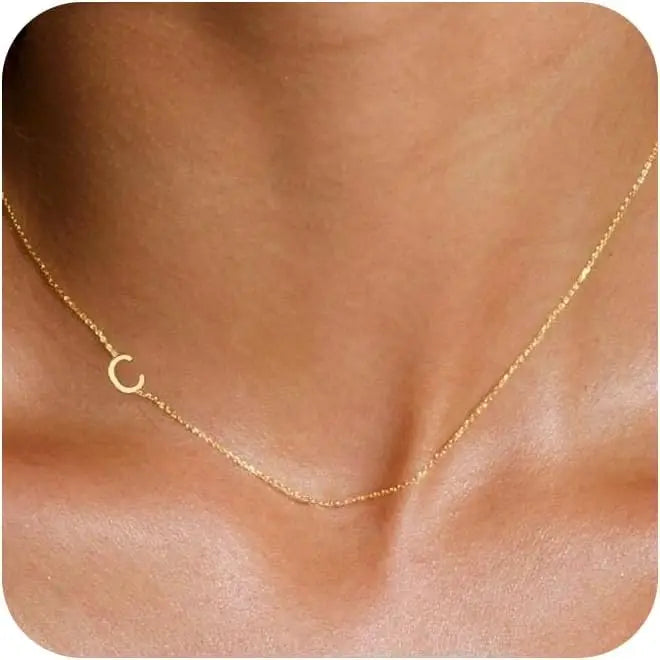 Gold Plated Initial Letter Pendant Necklace Dainty Sideways Choker