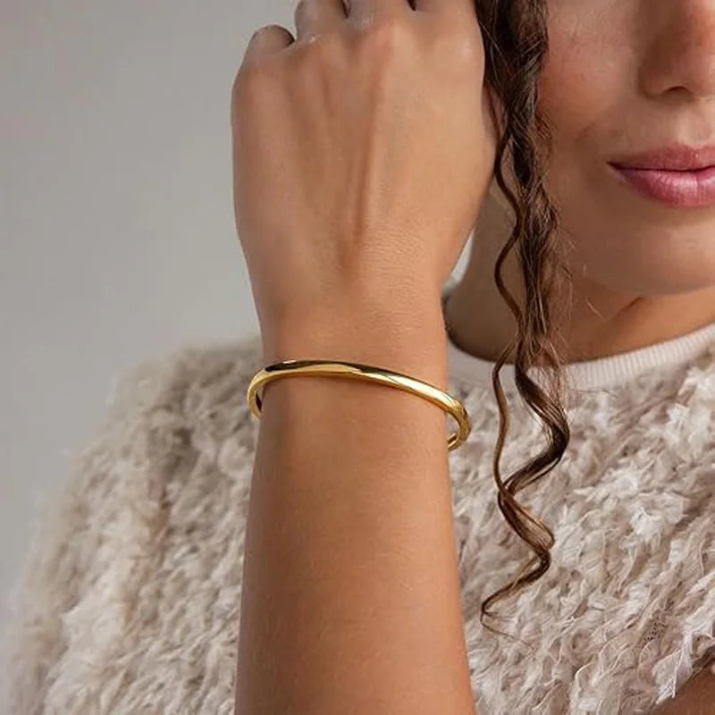Minimalist Adjustable Stainless Steel Open Cuff Bangle Bracelet