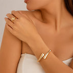 Women's Chunky Irregular Metal Open Cuff Bracelet and Ring
