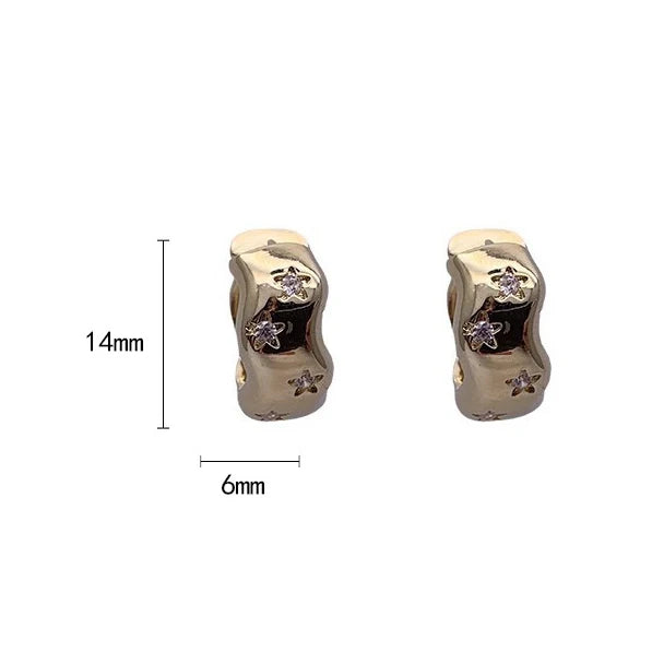 Zircon Star Wave Hoop Earrings Gold Minimalist Jewelry