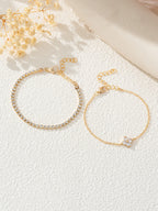 Simple Cubic Zirconia Flower Chain Women's Bracelet 2pc Set