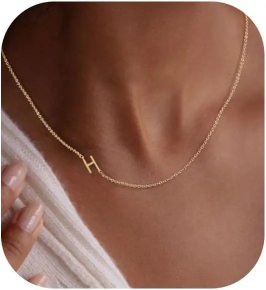 Gold Plated Initial Letter Pendant Necklace Dainty Sideways Choker